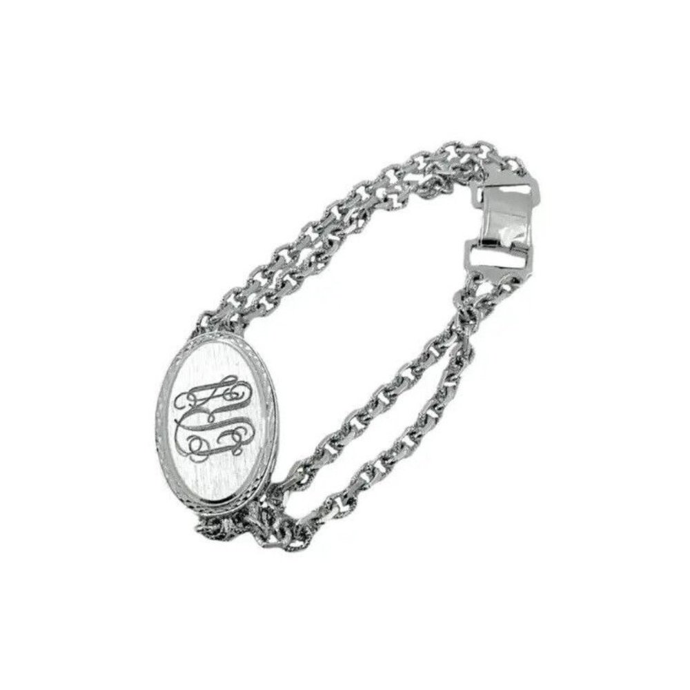 1970s Speidel ID Double Chain Bracelet LRA Engraved Fancy Script Vintage Jewelry